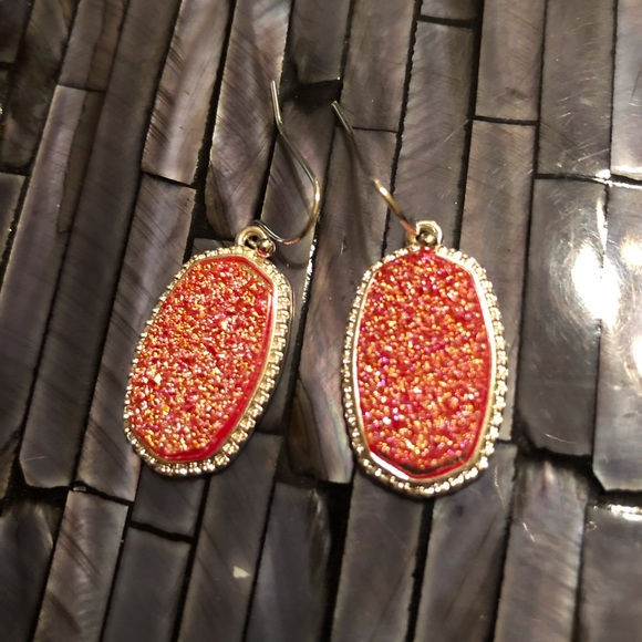 Silver plated/pink Druzy Drop stone earrings new - Picture 4 of 5